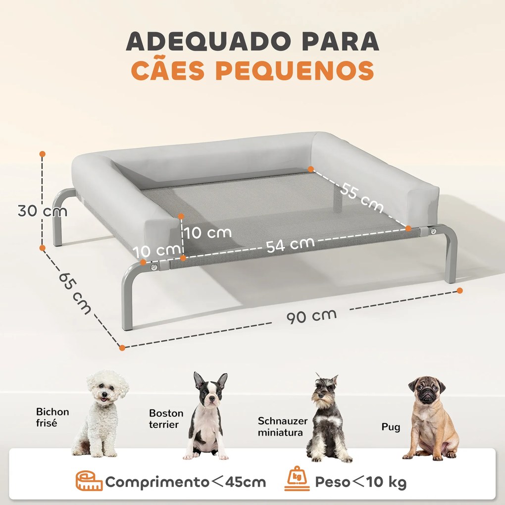Cama Elevada para Cães com Latertais Amovíveis Cama Elevada para Cães Pequenos Portátil com Malha Respirável 90x65x30 cm Cinza