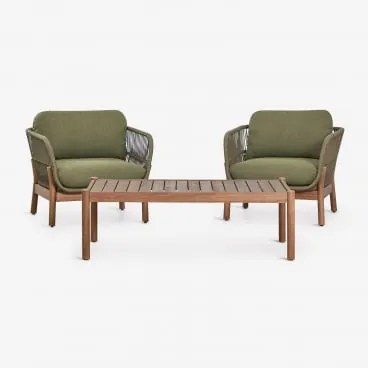 Conjunto De Jardim Com 2 Poltronas Em Corda Trançada E Mesa De Centro Em Madeira De Acácia Karvia Castanho Acácia & Bouclé Verde Sálvia - Sklum