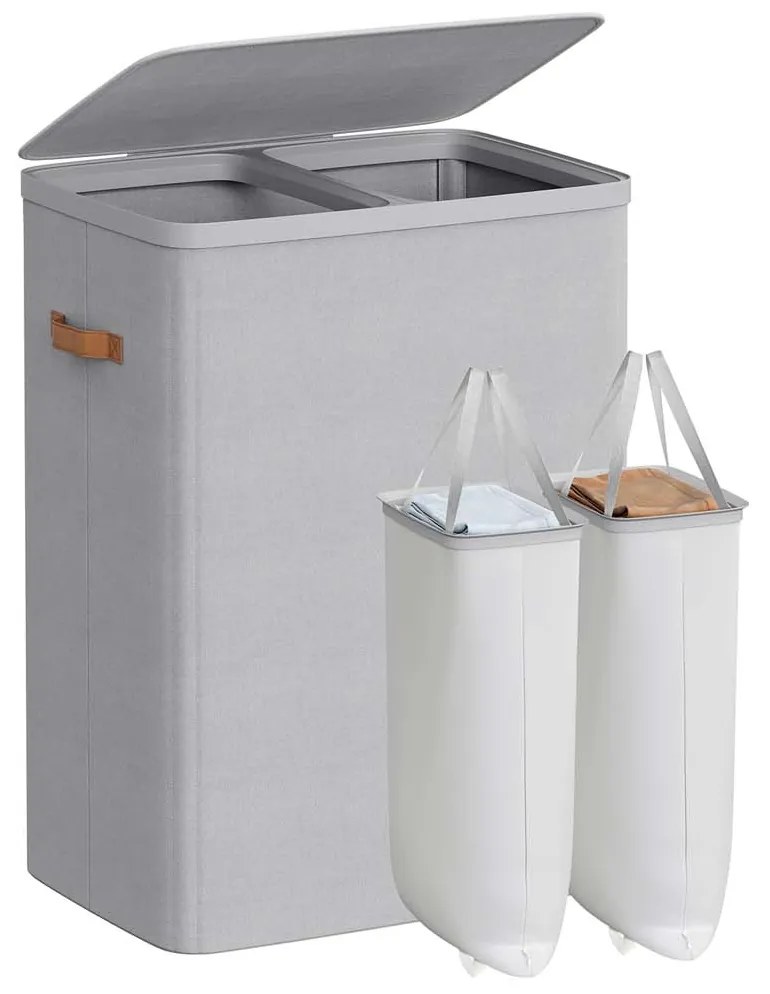 Cesto para roupa suja 170 L com 2 compartimentos 56 x 40 x 75 cm Cinzento