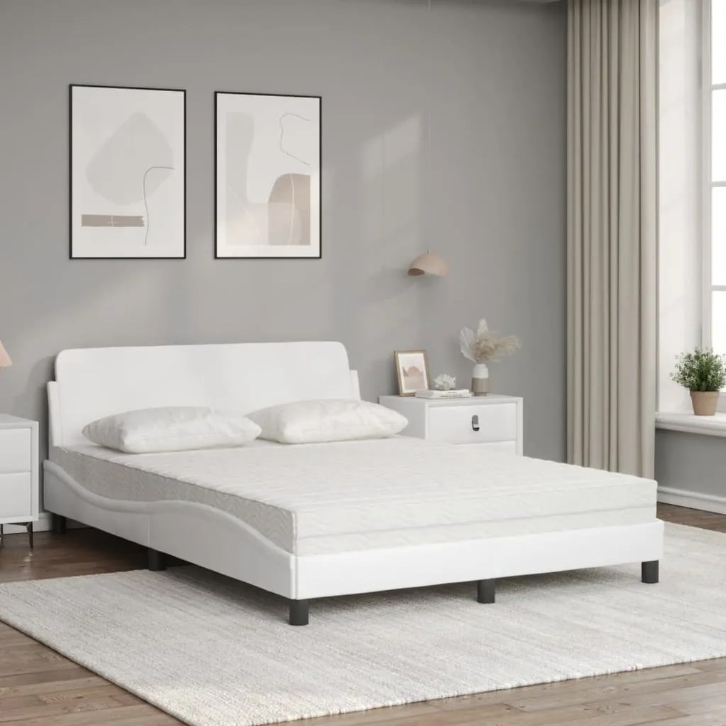 Cama com colchão 120x200 cm couro artificial branco