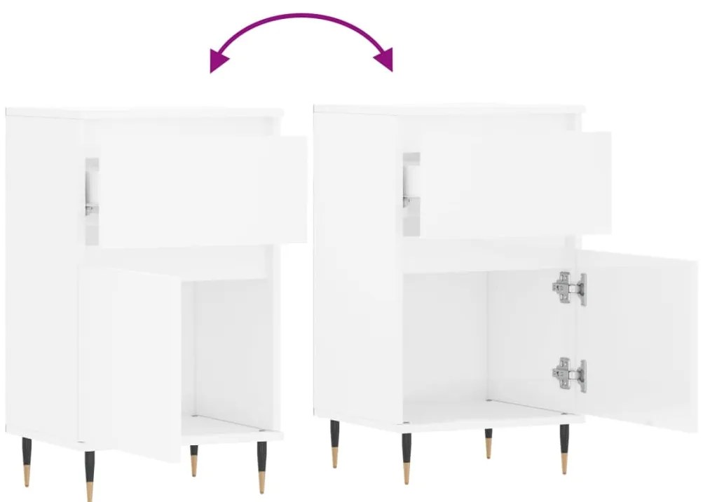 Aparadores 2 pcs 40x35x70 cm deriv. de madeira branco brilhante