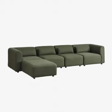 Sofá Modular De 4 Peças Com Puff Estofado Fogler Tecido Pele De Borrego Verde Sálvia - Sklum