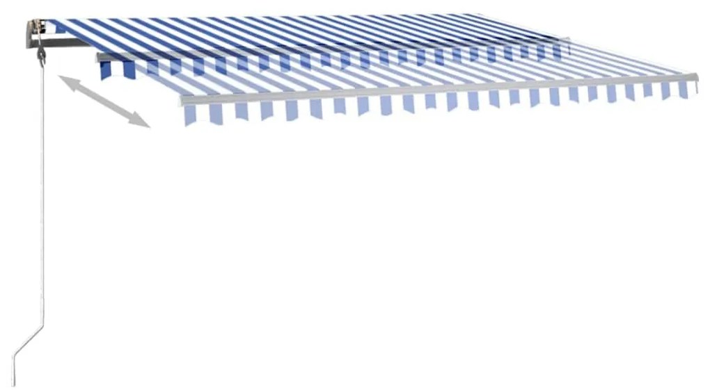 Toldo retrátil manual com LED 400x350 cm azul e branco