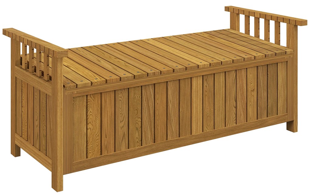 Outsunny Banco de Jardim 2 Lugares em Madeira com Armazenamento de 186L Banco de Exterior com Braços 128,5x56x53,5 cm Marrom | Aosom Portugal