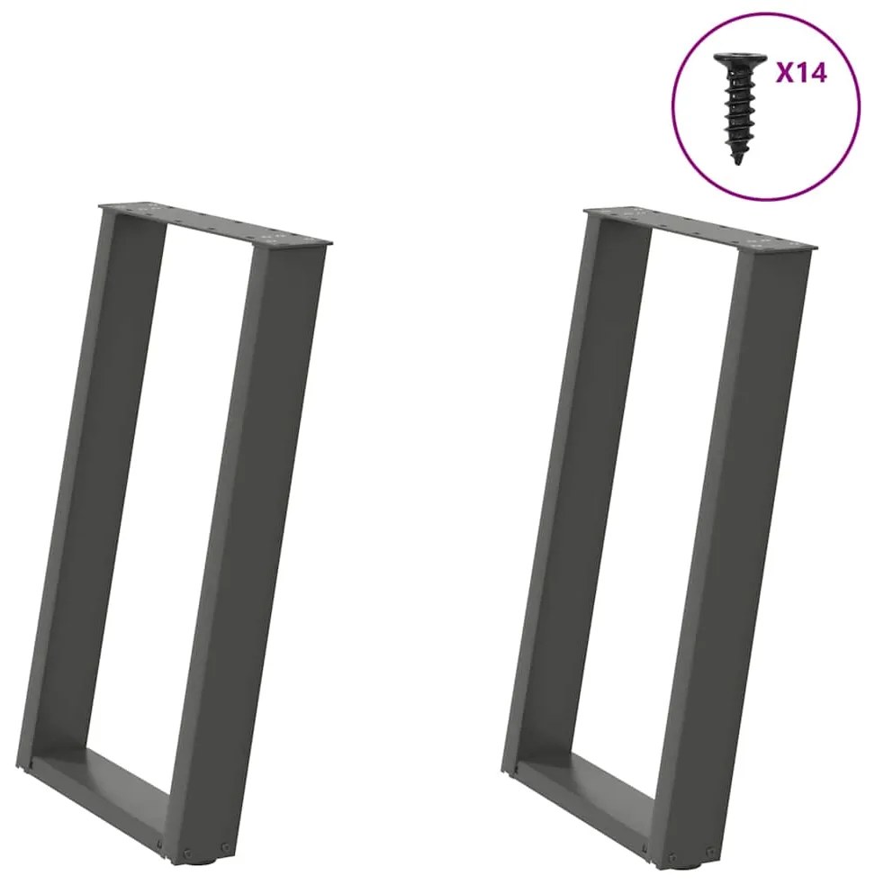 Pés para mesa de jantar em formato de U, 2 peças, antracite, 60x(72-73