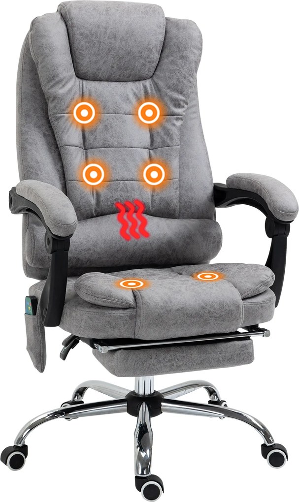 Cadeira de escritório executiva com função de massagem e aquecimento, altura ajustável, encosto reclinável, em tecido de microfibra cinzenta