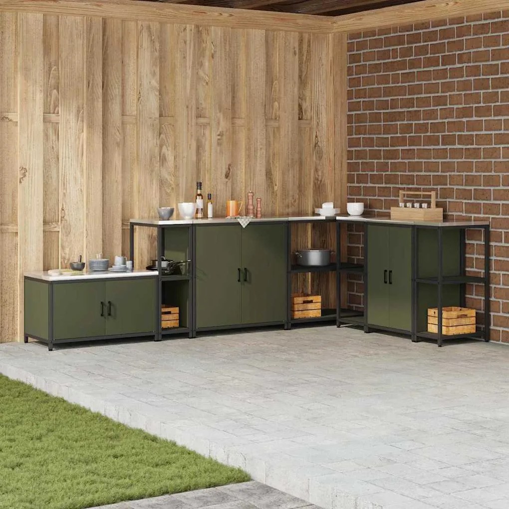vidaXL Prateleira de Armazenamento de Cozinha Verde Azeitona Aço