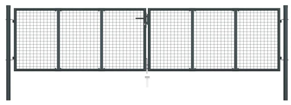 vidaXL Portão de jardim em tela de aço galvanizado 400x75 cm cinza