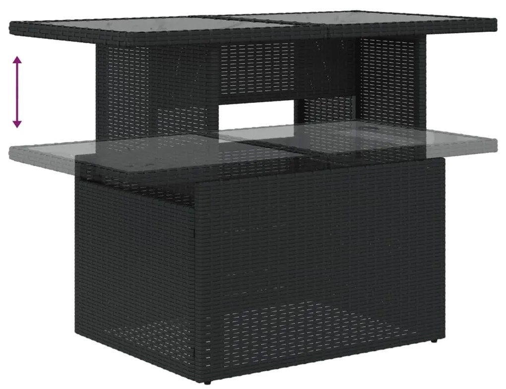 8 pcs conjunto sofás de jardim com almofadões vime PE preto