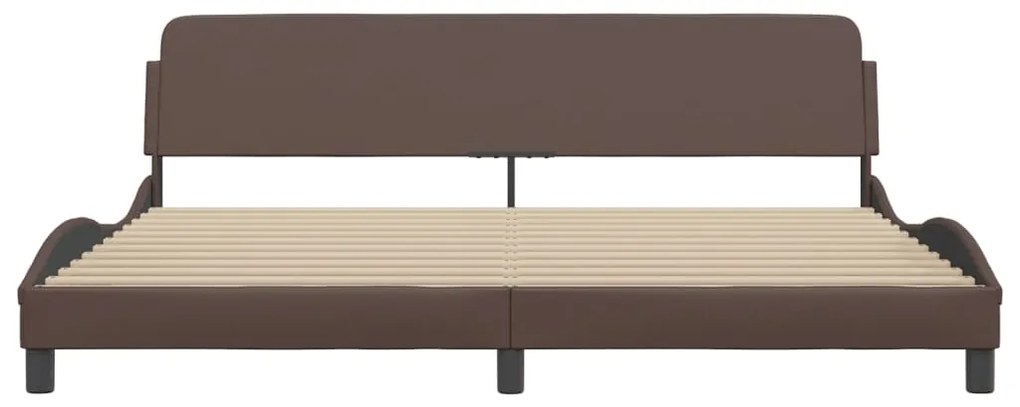 Estrutura cama c/ cabeceira 200x200cm couro artificial castanho