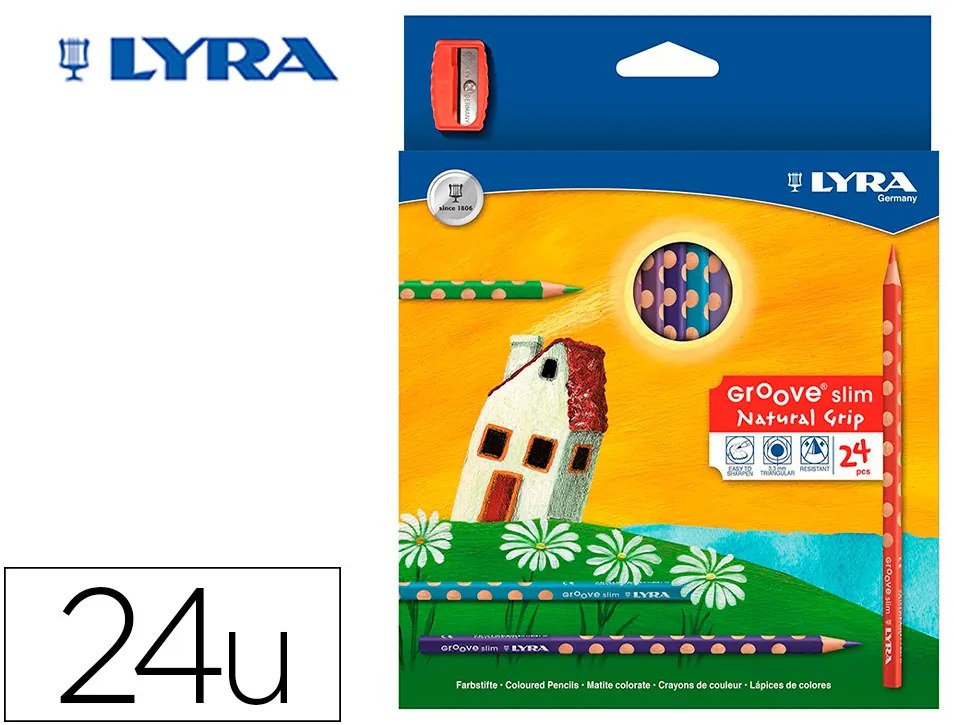 Lápis de Cor Lyra Groove Slim Triangular Minas de 3,3 mm Caixa de 24 Cores + Afia-Lápis