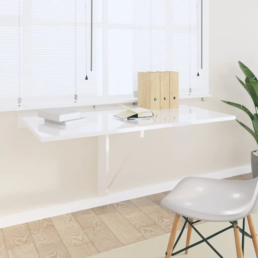 vidaXL Mesa de parede dobrável derivados de madeira branco brilhante