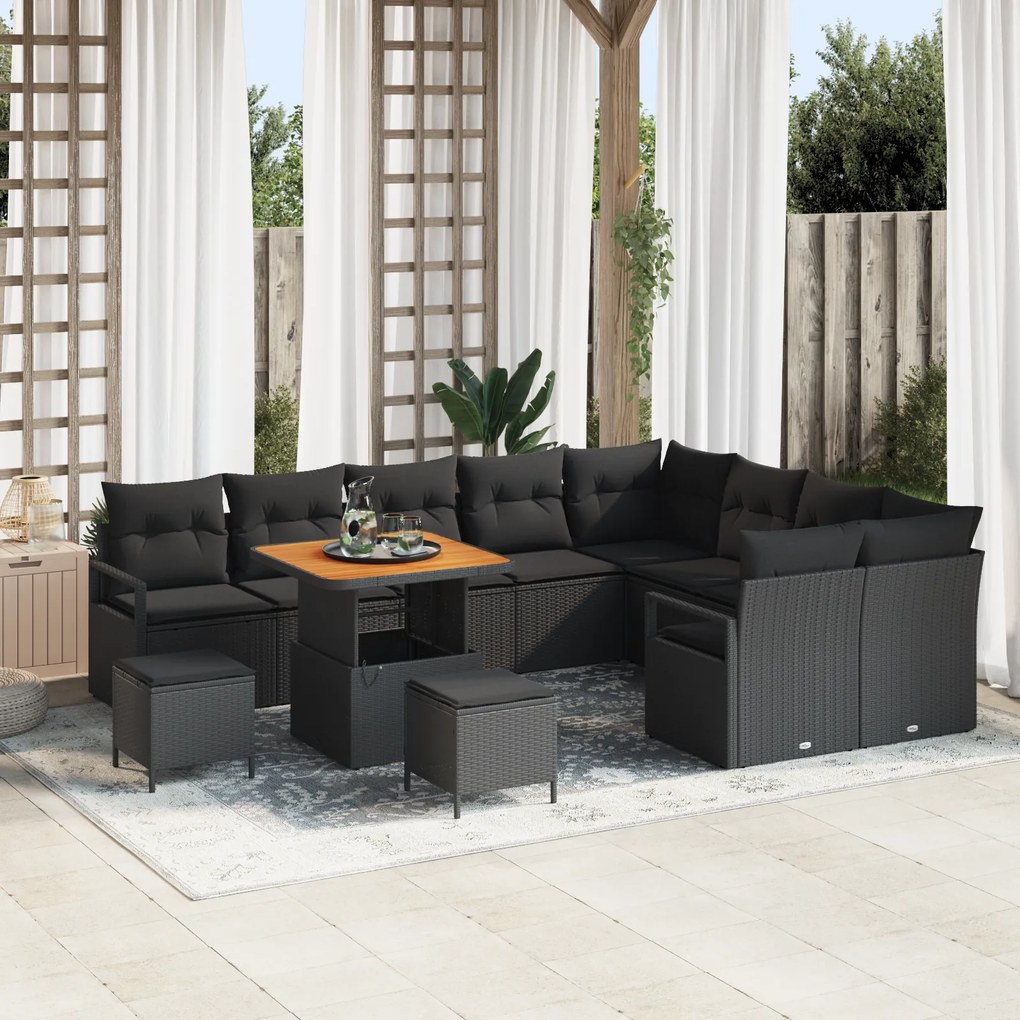Conjunto de Sofá de Jardim com 12 Peças e Almofadas em Rattan Poliéste