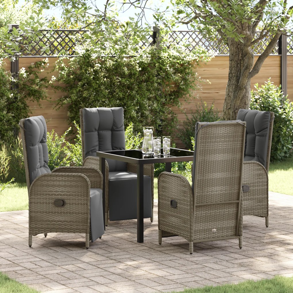 vidaXL Conjunto de Jantar de Jardim com Almofadas Cinza Poli Rattan