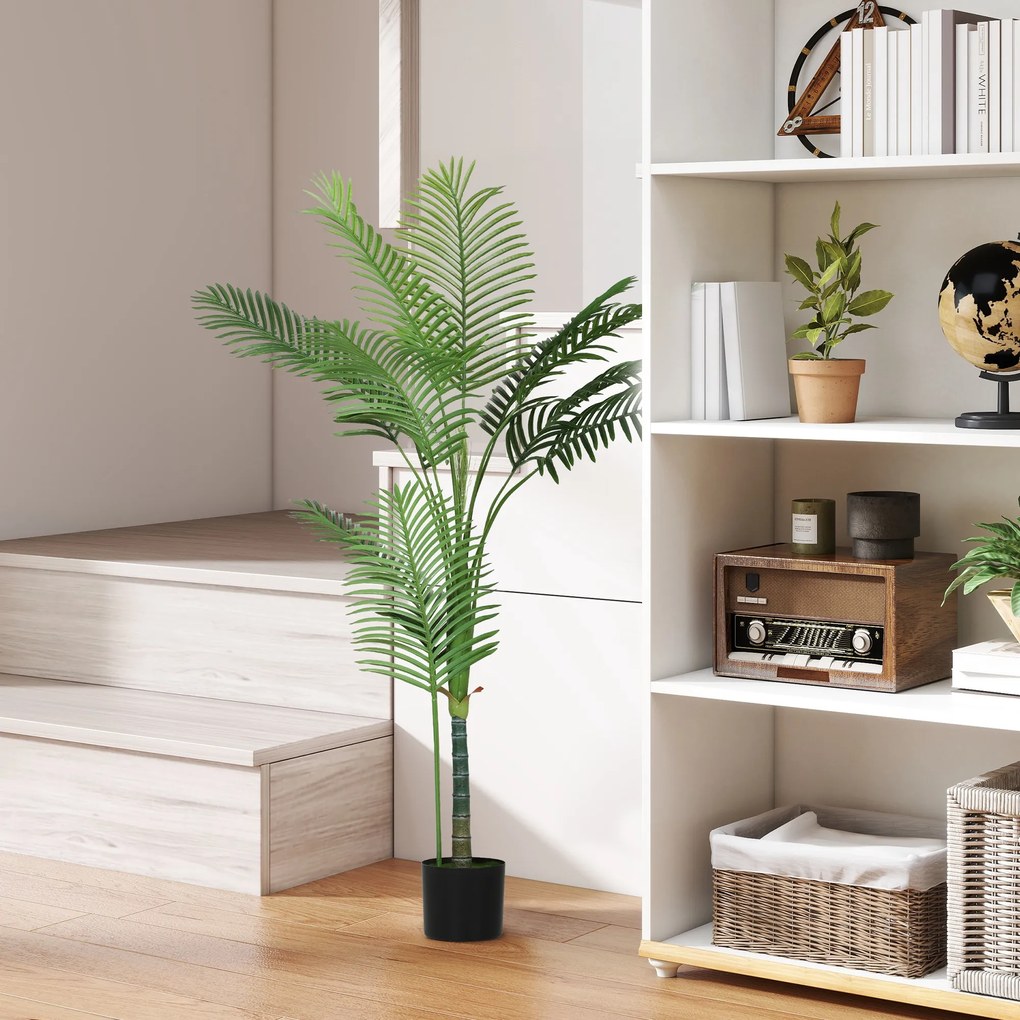 Planta artificial de interior com 150 cm, palmeira artificial com vaso de plástico e acabamento flocado, verde