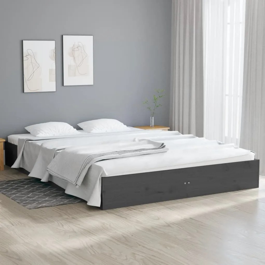 vidaXL Estrutura de cama 140x200 cm madeira maciça cinzento