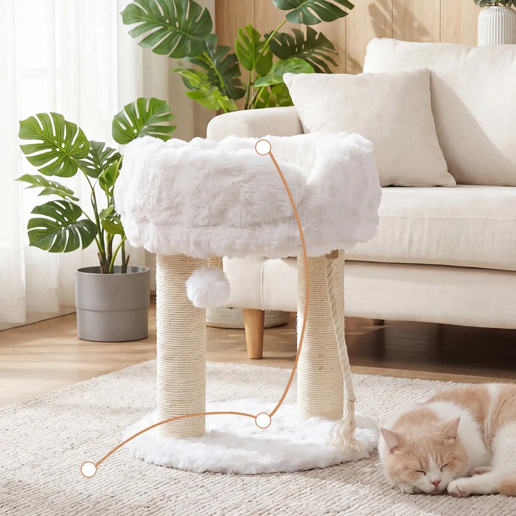 Árvore para Gatos Pequena, 40 x 40 x 50,5 cm, Plataforma Superior de Pelúcia, Branco