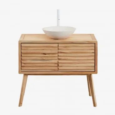 Conjunto De Móvel De Casa De Banho 90x45 Cm Em Madeira Deleyna Madeira Natural & Cimento Redondo Branco Ø40 Cm Zavion & Sem Espelho - Sklum