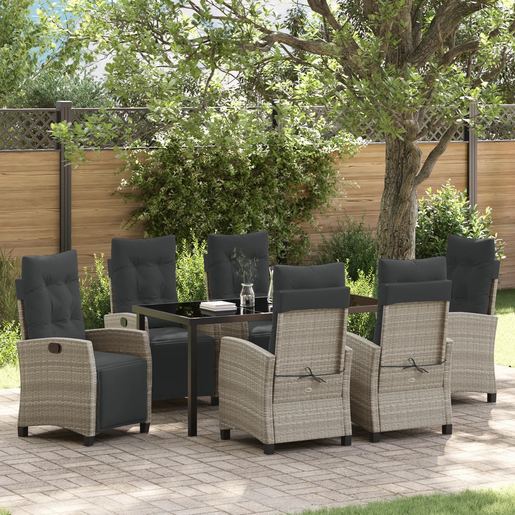 vidaXL Conjunto de Jantar de Jardim 7 Peças Cinza Claro Rattan Polimérico