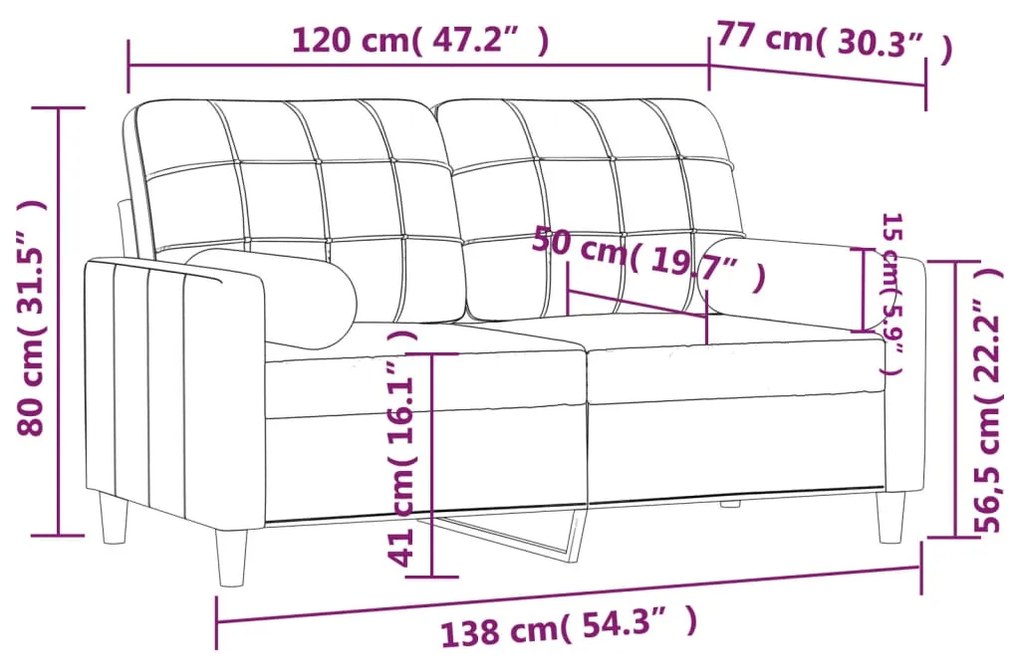 Sofá 2 lug. +almofadas decoração 120cm tecido cinza-acastanhado