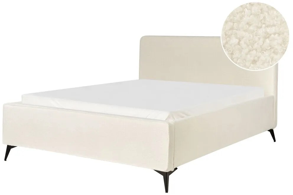 Cama de casal em tecido bouclé creme 160 x 200 cm VALOGNES Beliani