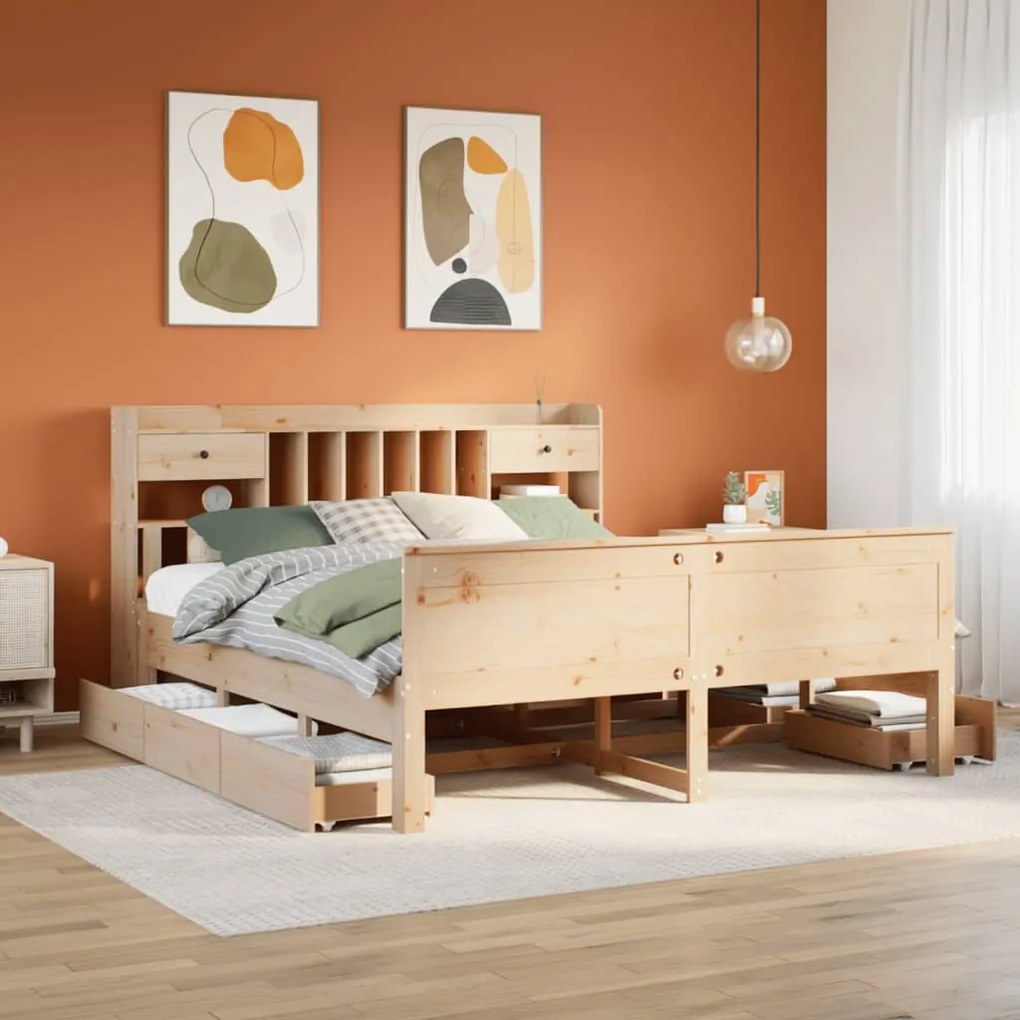 vidaXL Cama com estante sem colchão 180x200 cm pinho maciço