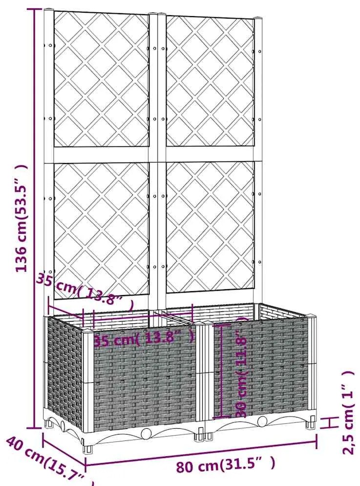 Vaso/floreira jardim c/ treliça 80x40x136 cm PP cinzento azul