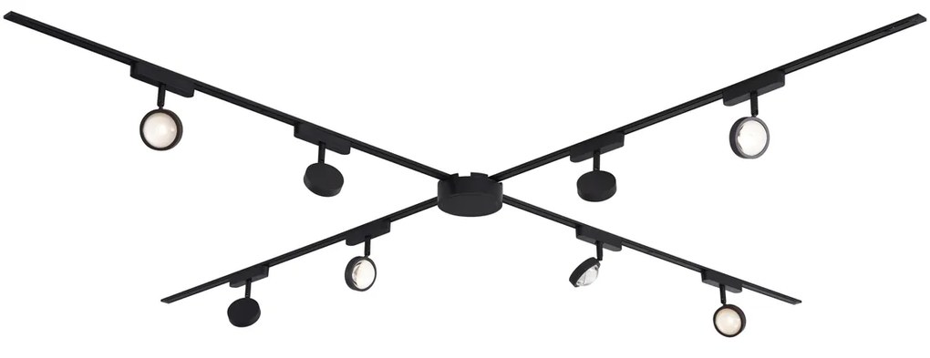 Sistema de iluminação de trilho moderno com 8 focos pretos monofásicos - Magnetic Lance