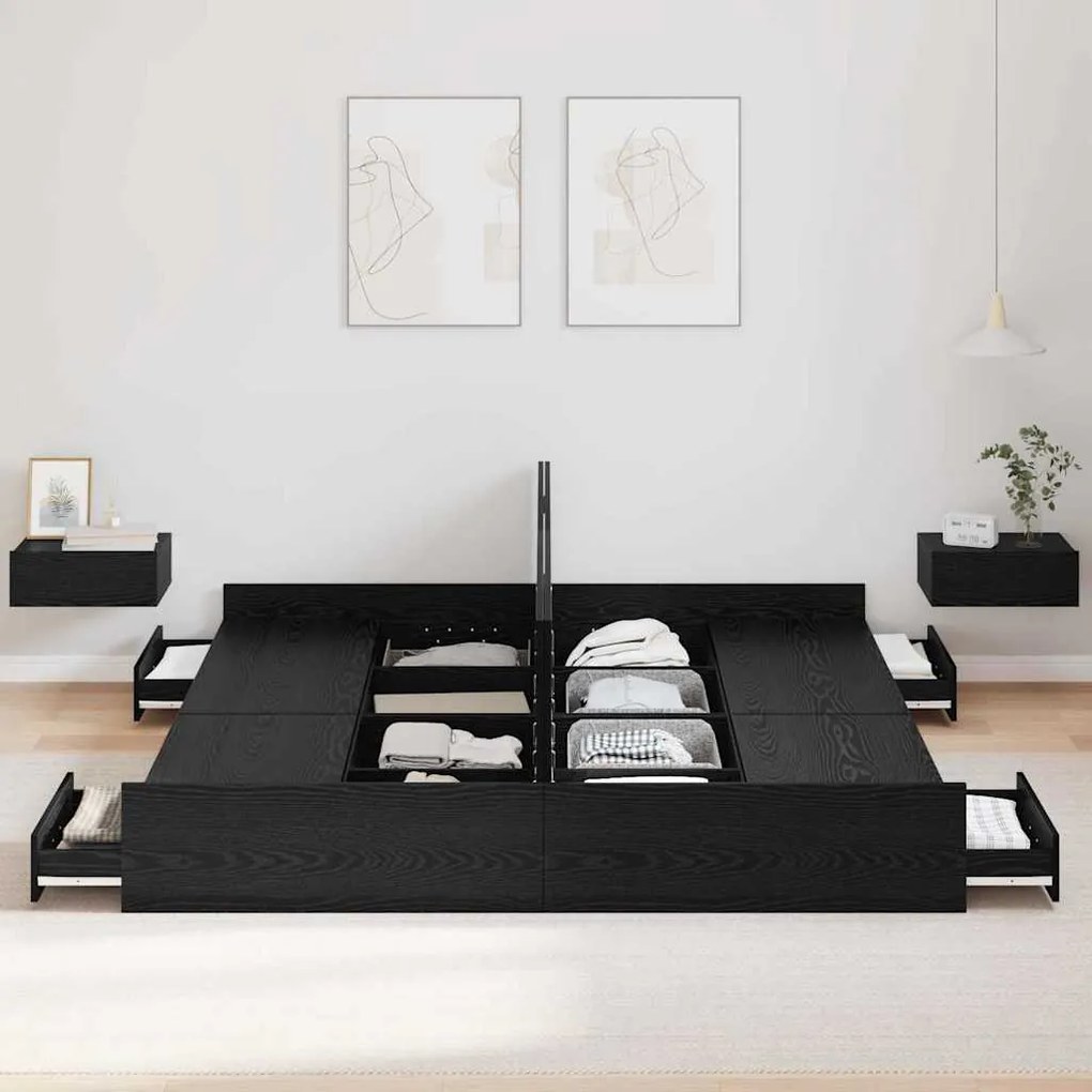 Estrado de cama com arrumação Carvalho preto 180 x 200 cm