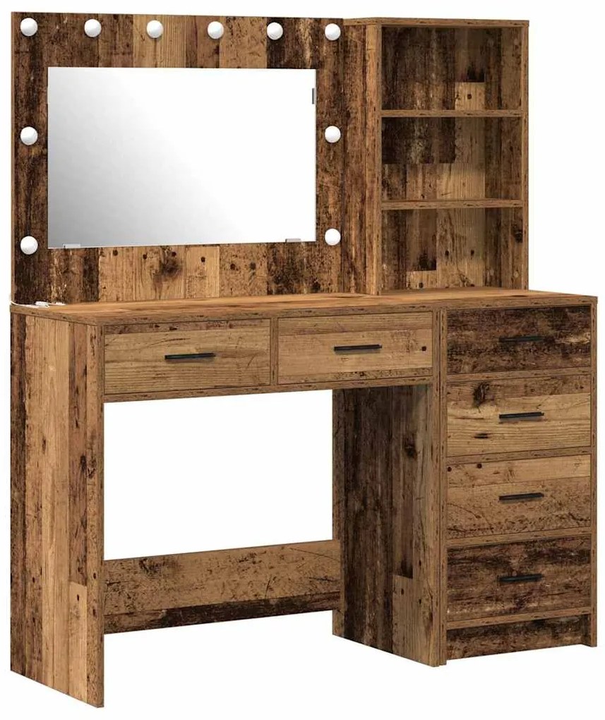 Conjunto de Mesa de Maquiagem 2 Peças com LED Madeira Velha Madeira Té