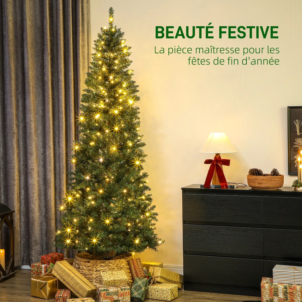 Árvore de Natal artificial de 210 cm, árvore de Natal esguia com 350 luzes, 1273 ramos, suporte metálico dobrável, verde