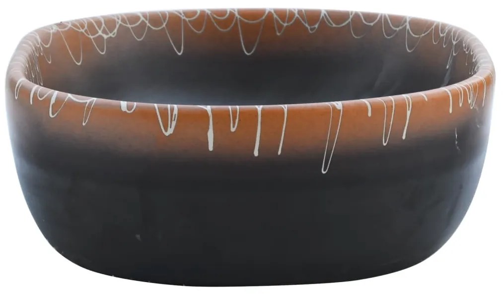 Lavatório de bancada oval 47x33x13 cm cerâmica preto e laranja