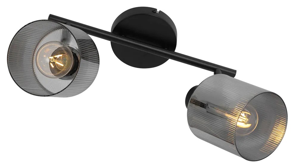 Candeeiro de teto preto com vidro fumê 2 luzes ajustáveis - Laura Art Deco