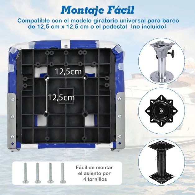 2 Assentos de barco dobráveis com encosto alto Almofada almofadada macia universal moldado macio 44,5 x 51 x 61 cm Azul