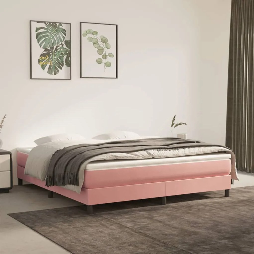 Estrutura de cama 160x200 cm veludo rosa