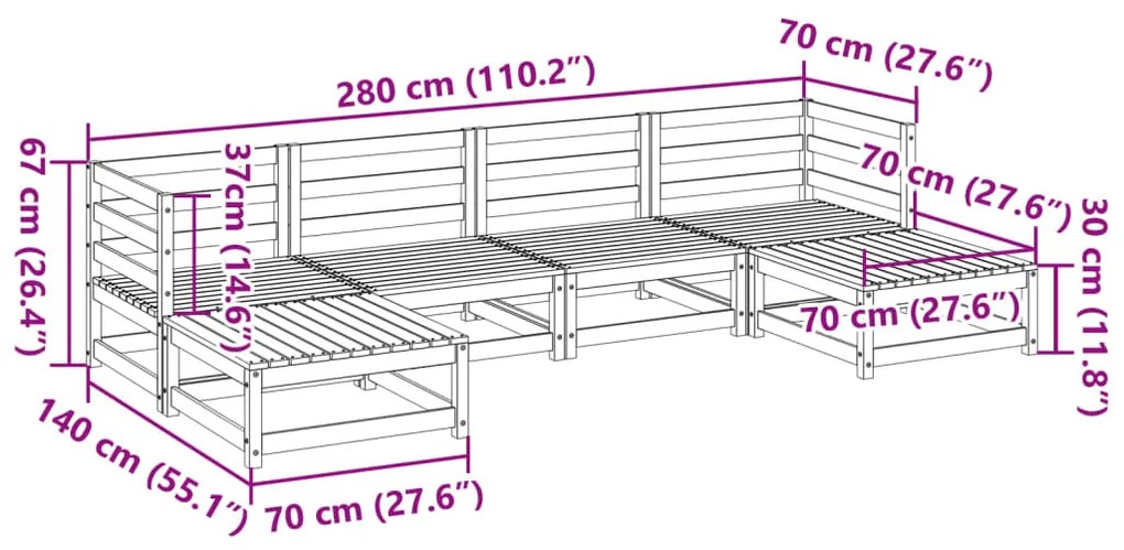 6 pcs conjunto sofás de jardim madeira de pinho castanho cera