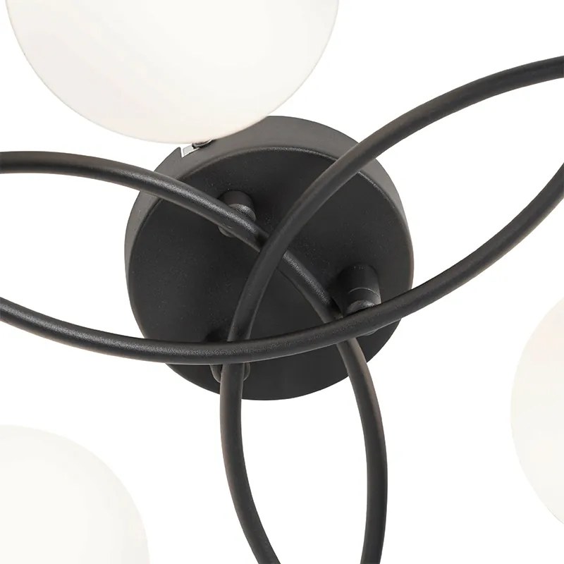 Candeeiro de teto moderno preto com vidro opalino 6 luzes - Athens Moderno