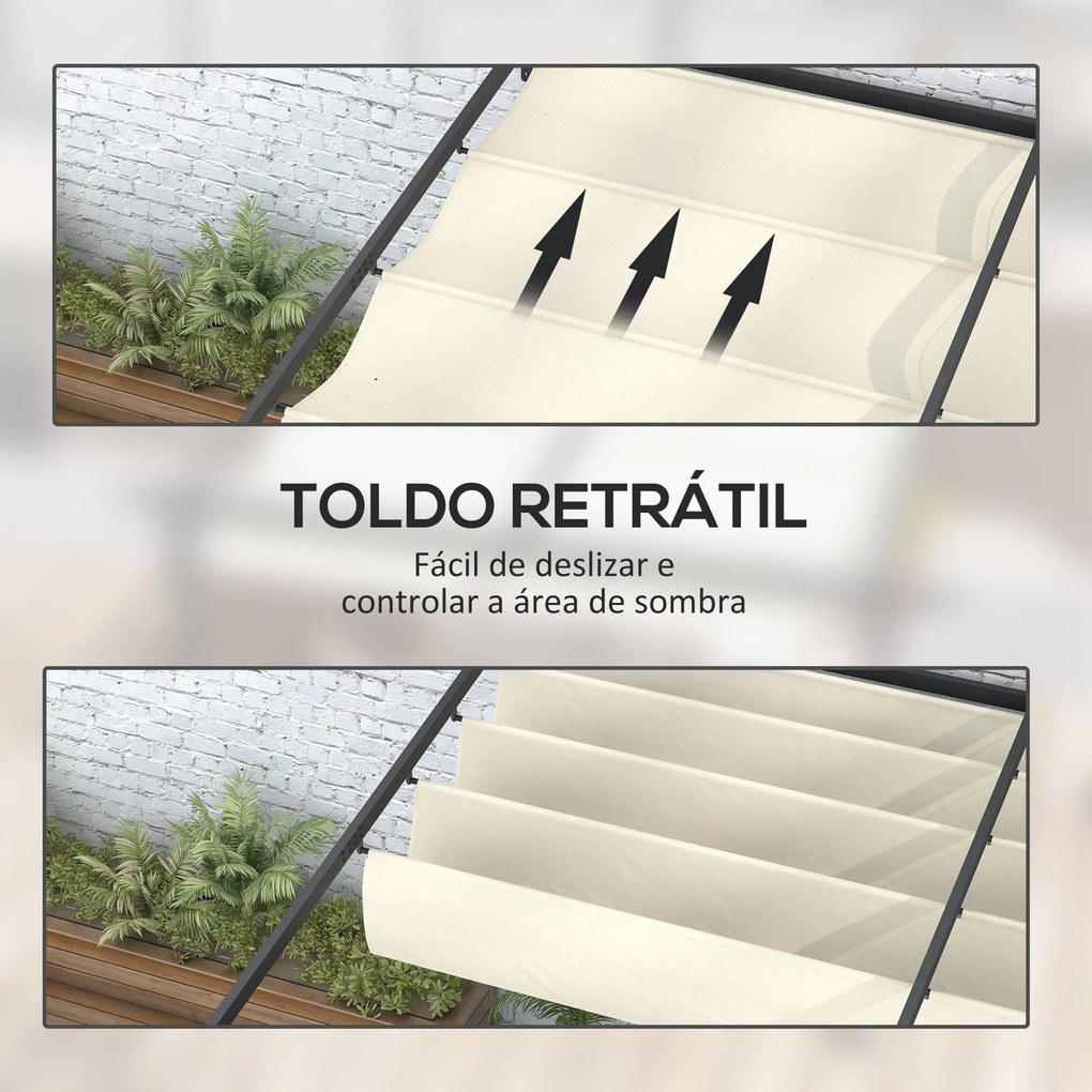 Pérgola de Parede 4x3 m Pérgola de Jardim com Teto Retrátil de Poliést