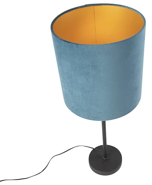 Candeeiro de mesa preto com cúpula em veludo azul com dourado 25 cm - Parte Clássico / Antigo