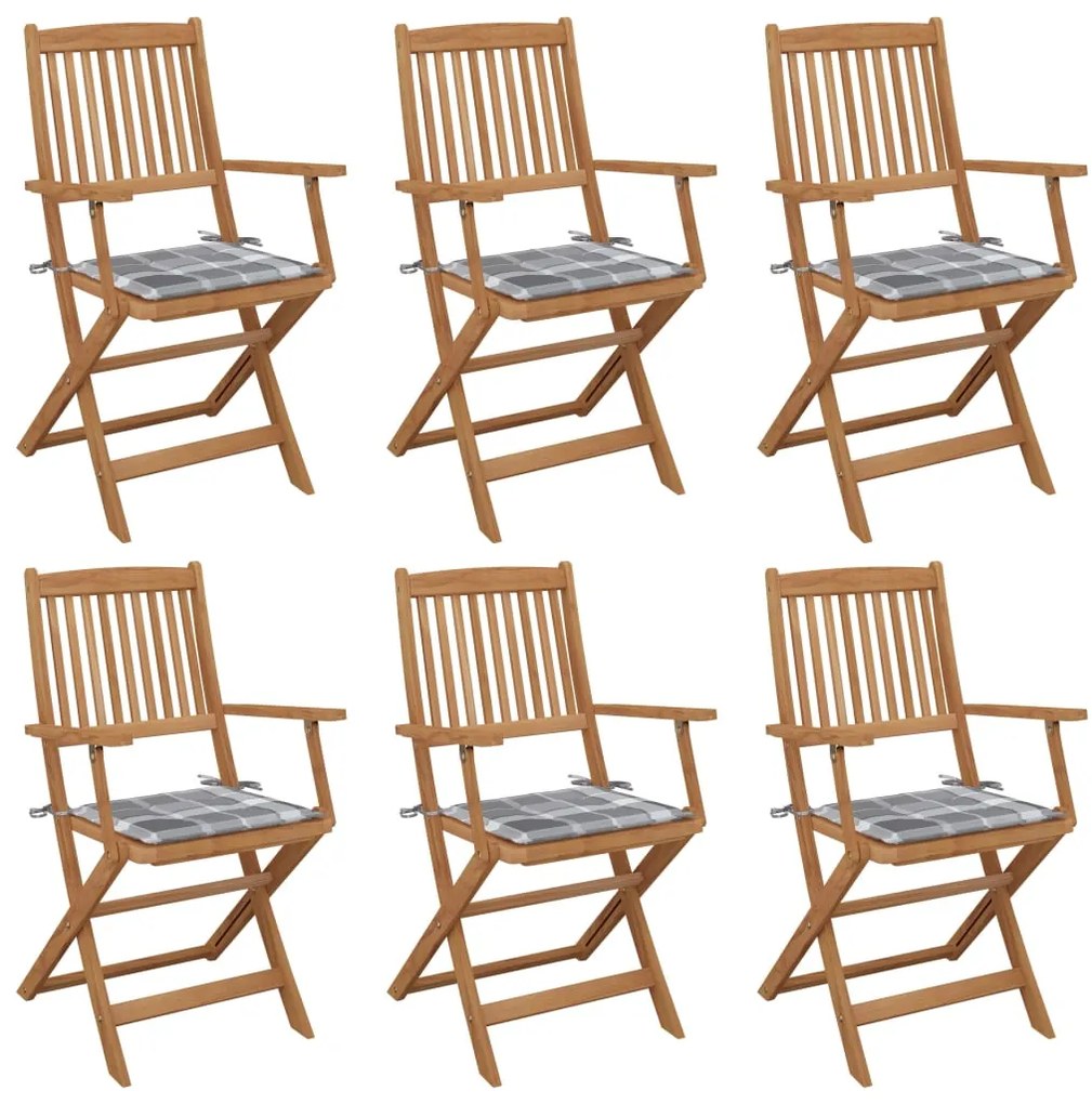 Cadeiras de jardim dobráveis c/ almofadões 6 pcs acácia maciça