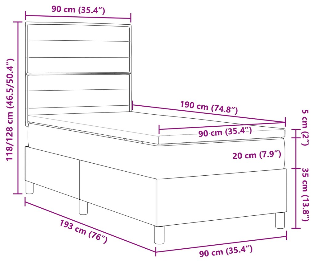 Cama Box Spring com Colchão Azul Solteiro Tecido