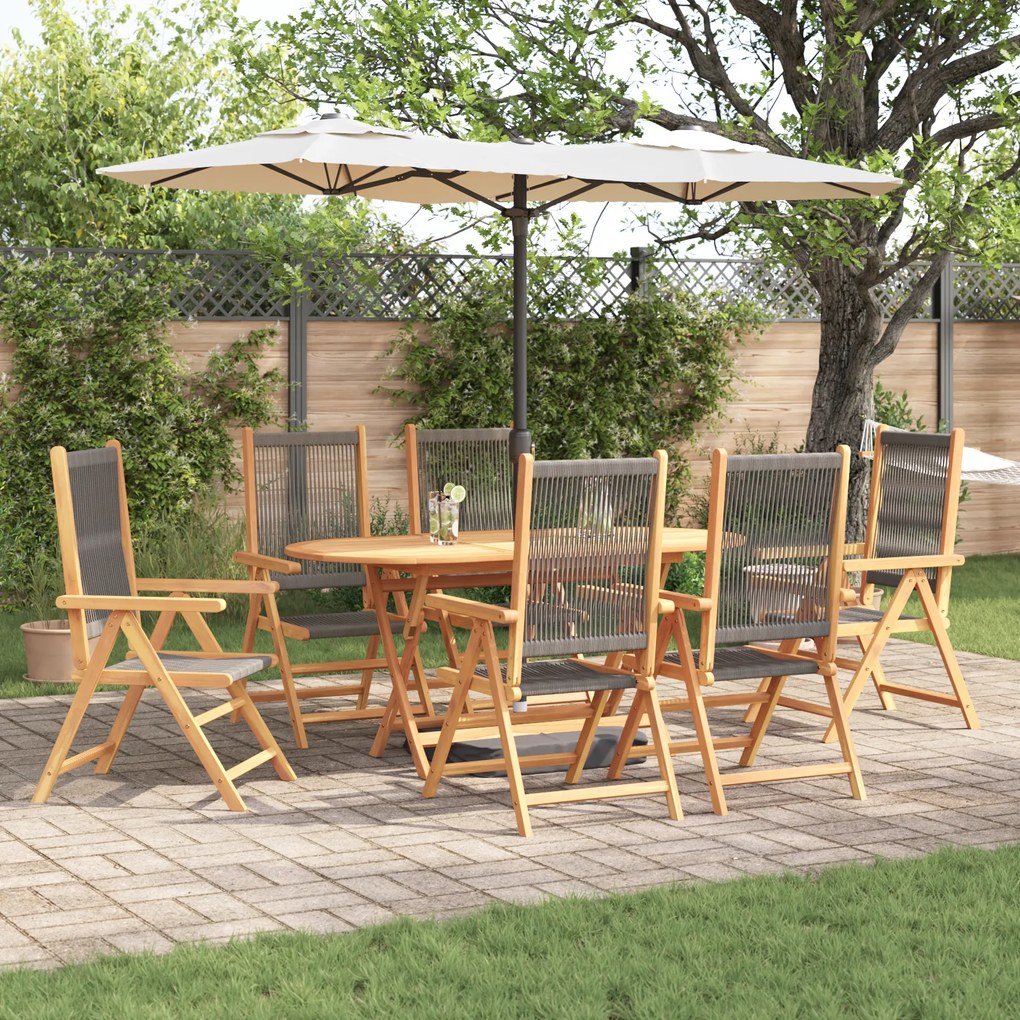 Conjunto de Jantar de Jardim de 7 Peças vidaXL Cinza em Madeira Sólida de Acácia e Polyrattan