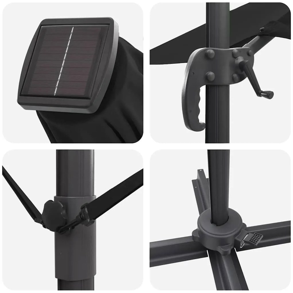 Guarda-Sol Cantilever Roma com LEDs - Preto, 286 x 285 x 270 cm, Alumí