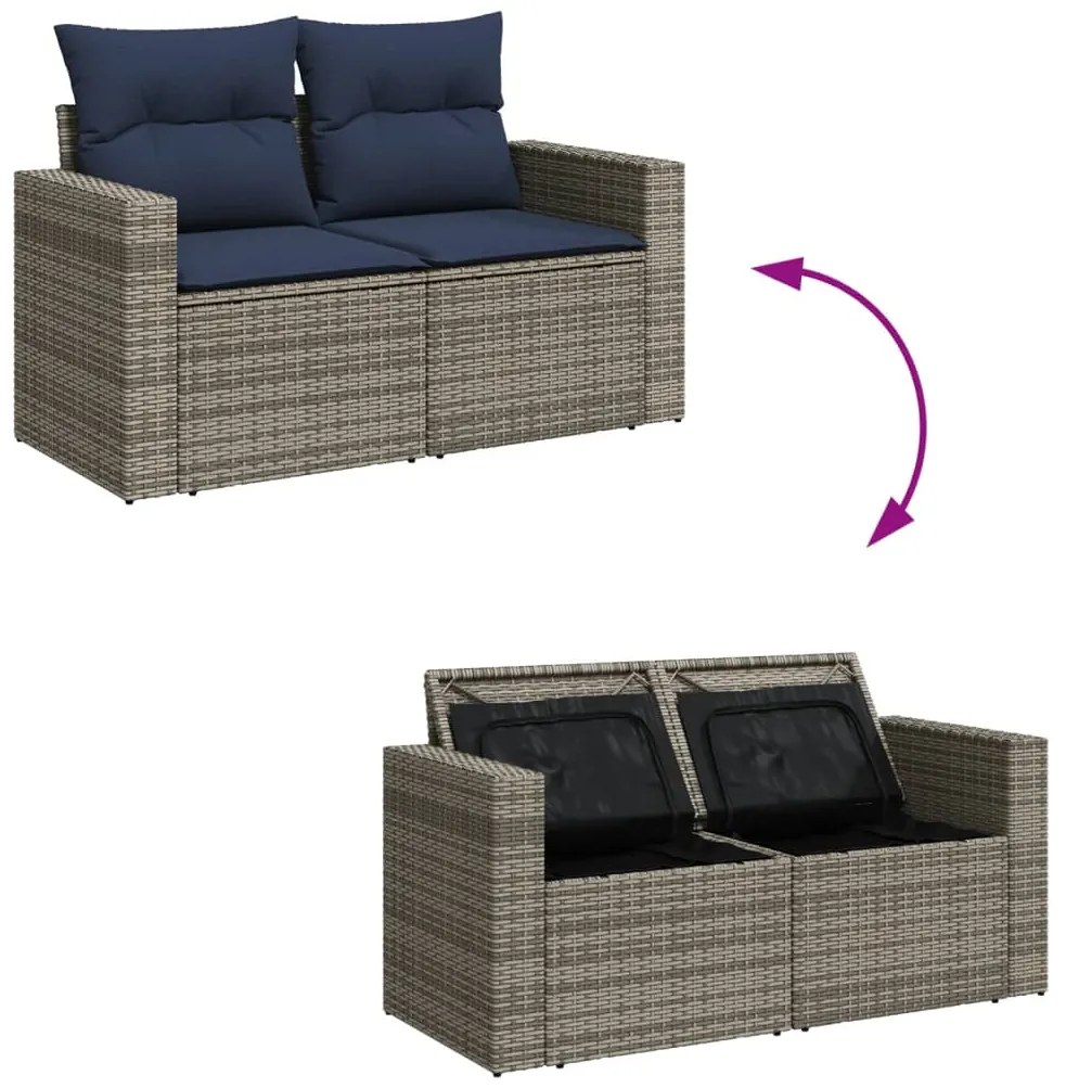 14 pcs conjunto sofás p/ jardim c/ almofadões vime PE cinzento