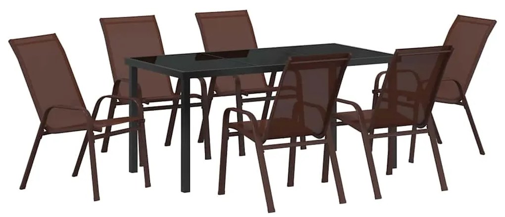 Conjunto de Jantar de Jardim 7 Peças Castanho em Textilene e Aço