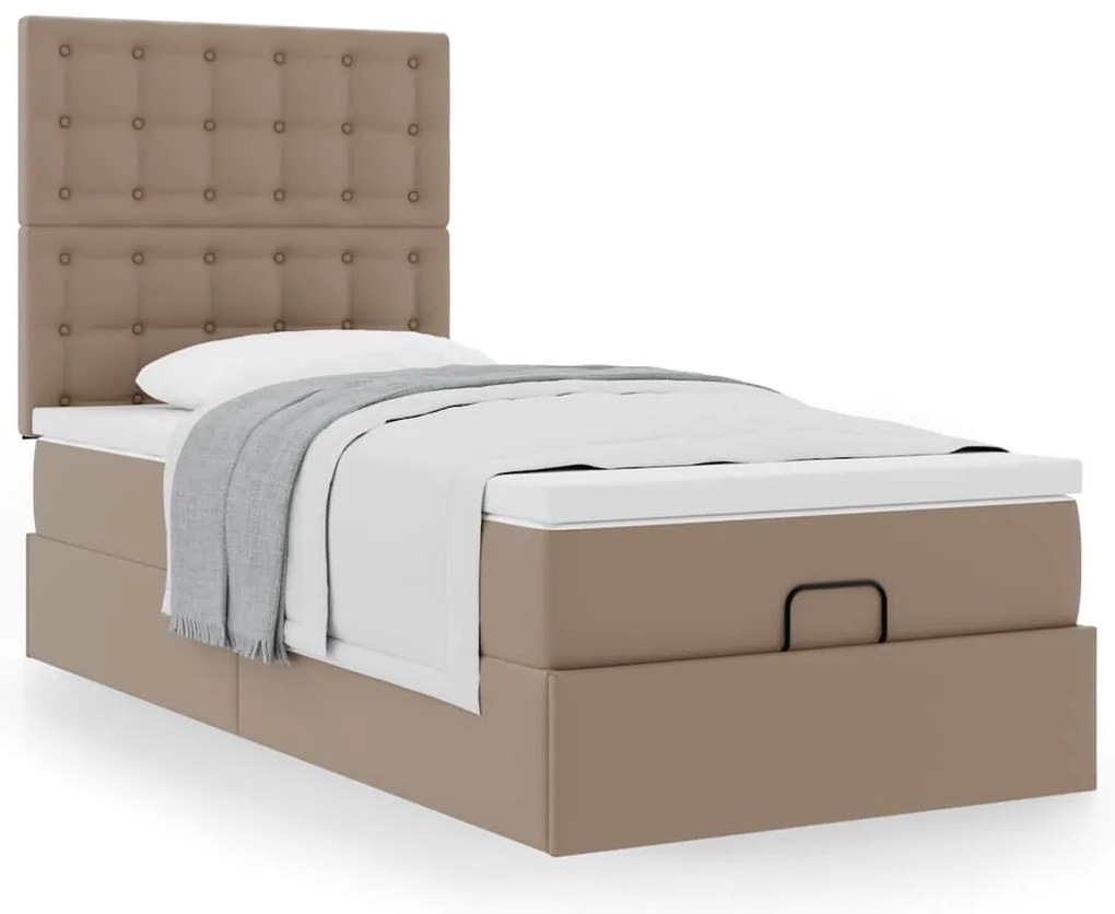 Cama otomana com colchão 100x200 cm couro artificial cappucino