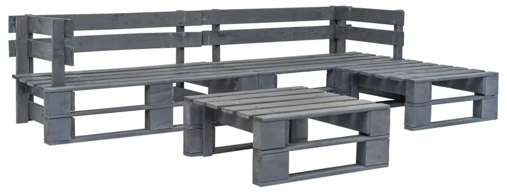 vidaXL 4 pcs conjunto lounge de jardim paletes madeira cinzento