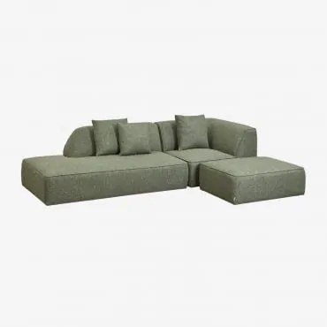 Sofá Modular De Canto Em 2 Peças Com Chaise Longue À Esquerda E Puff Estofado Cardea Bouclé Verde Sálvia - Sklum
