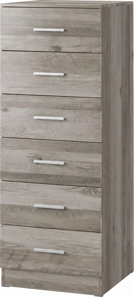 Cómoda Alta com 6 Gavetas para Quarto com Sistema Anti-Tombo 40x40x110 cm Cinzento-claro e Branco