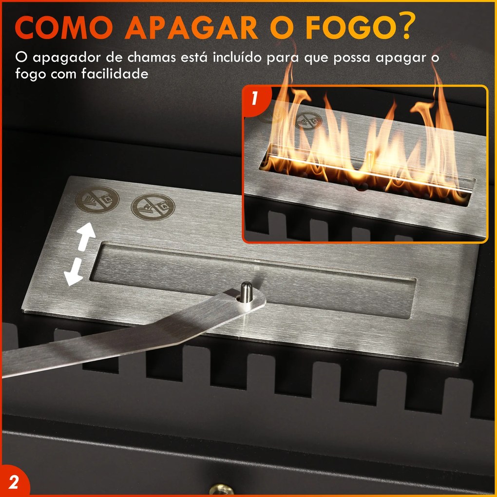 Lareira de Bioetanol com Depósito de 0,9 L Tempo de Combustão 3H para Interiores 20-25 m² 45x28x54 cm Preto